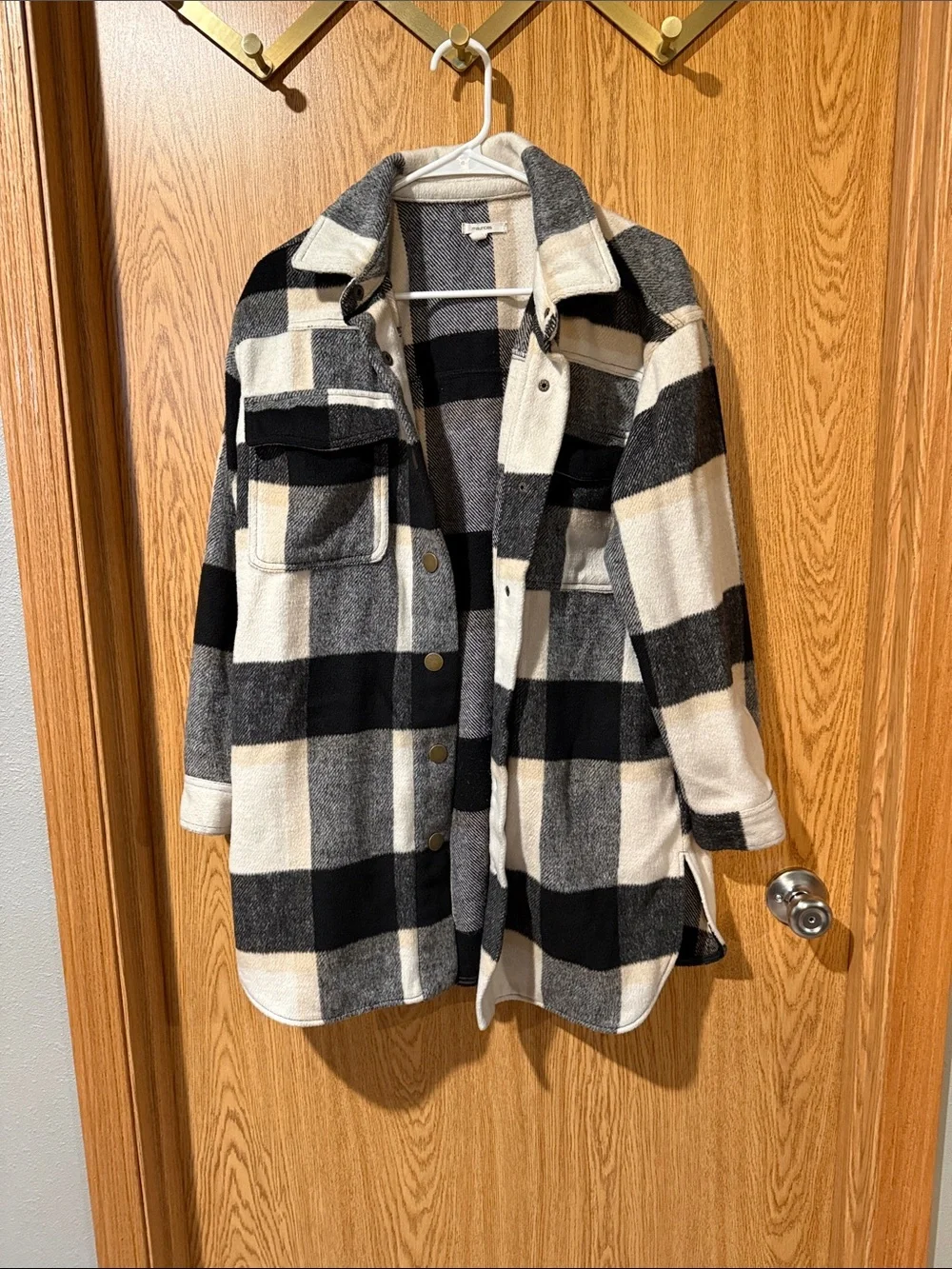 Maurices Black & White Plaid Shacket Jacket